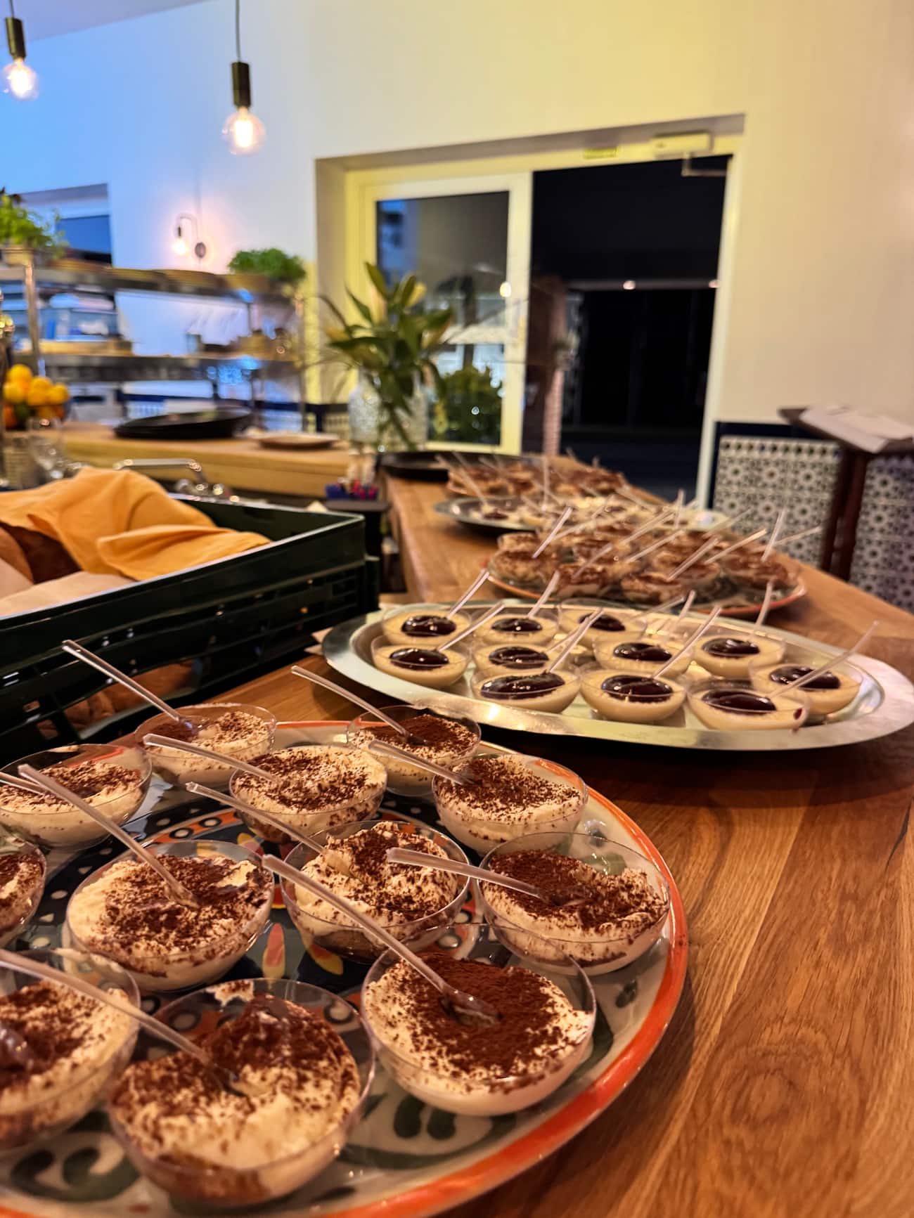 Homemade tiramisù portions plated for a catering