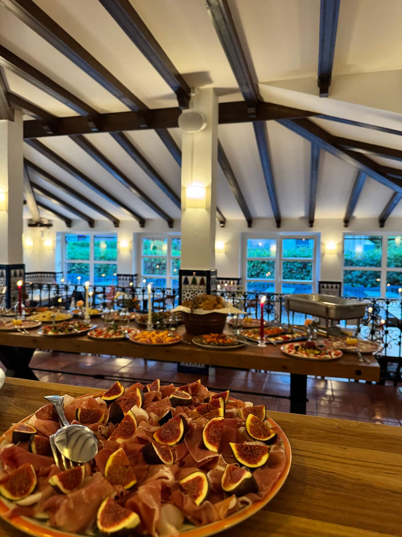 Festively prepared dining room with buffet tables